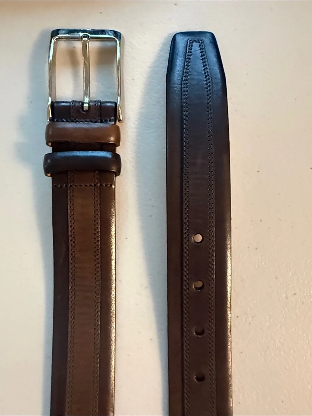Mezlan Two-Tone Brown Leather Belt with Polished Buckle - 42 inches
